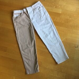 Hollister Ultra High Rise Mom Stretch Crop Jean, Two Tone, Tan, Cream, Size 32